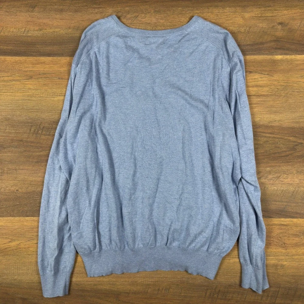 Polo Ralph Lauren Mens‎ Large Light Blue Pima Cotton V-Neck Sweater Pony Logo